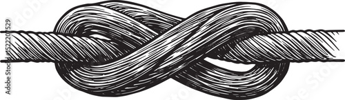 Detailed knot illustration showcases intertwined strands in blac