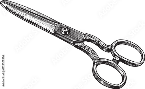 Vintage Pinking Shears Engraving Style, Zigzag Blade Scissors in