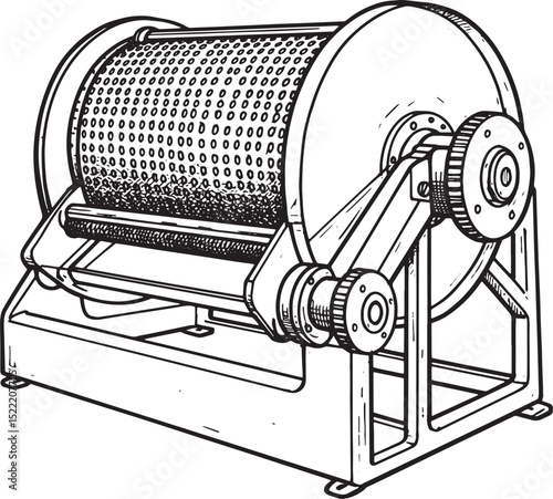 Detailed black and white woodcut illustration of a vintage rotar