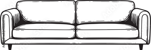 Elegant sofa illustration in classic black and white woodcut dra