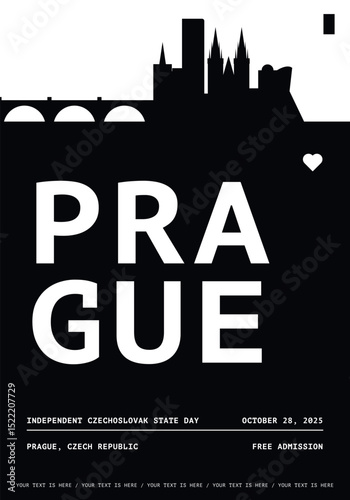 Prague typography minimalist vector poster for national event, public holiday, independence day, summer festival layout. Brochure, leaflet, flyer, presentation image template for Czech Republic