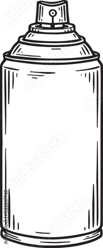 Monochrome illustration of an aerosol paint spray can in woodcut
