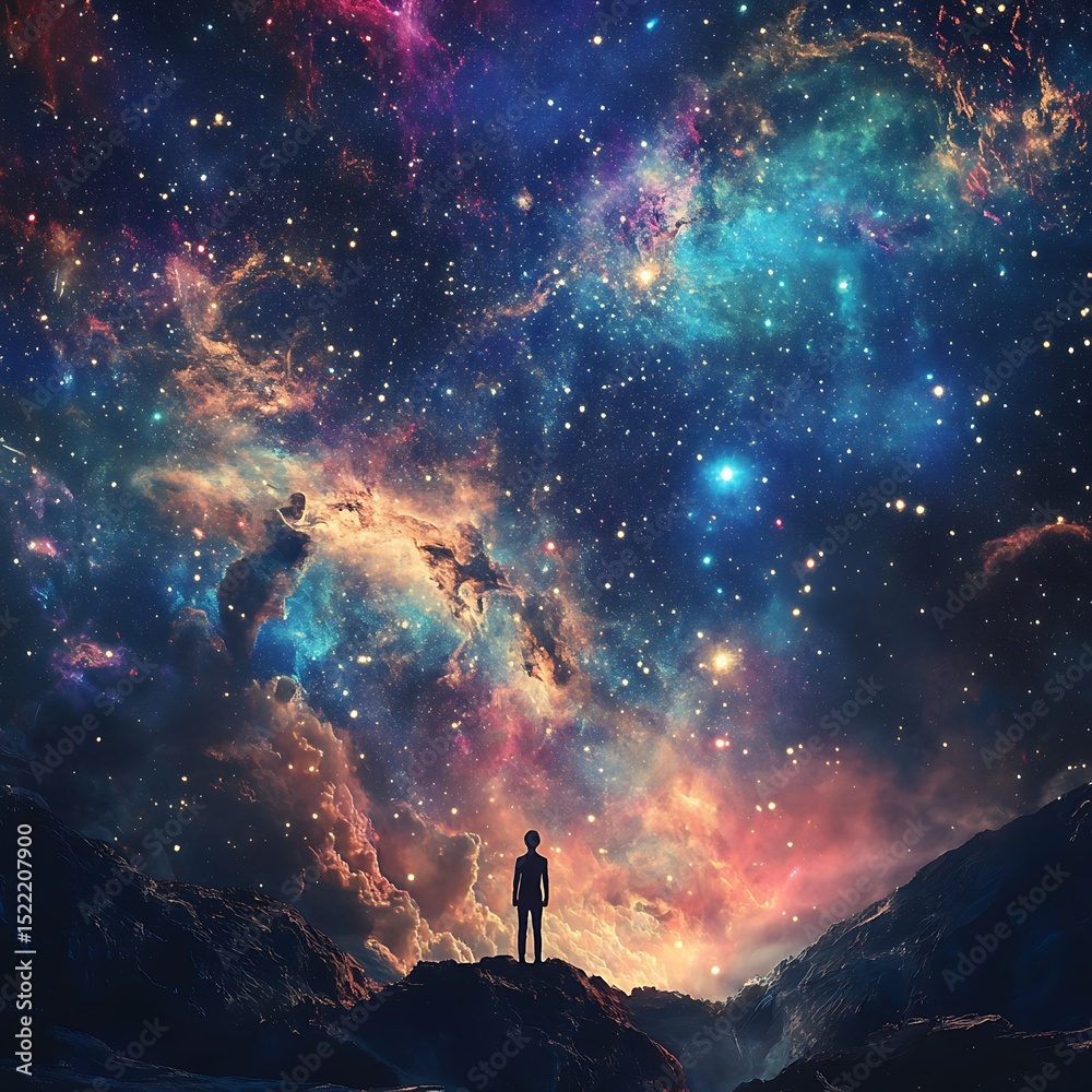 Fototapeta premium Woman gazing at star filled sky view high resolution picture