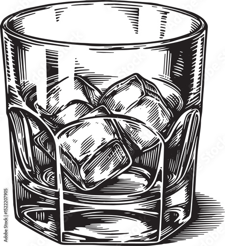 Monochrome Woodcut Style Illustration of an Old Fashioned Glass
