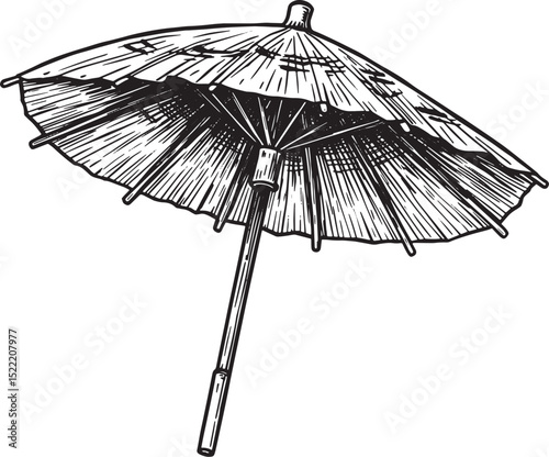 Elegant Drink Umbrella Woodcut Illustration for Cocktail Decorat