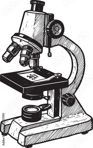 Vintage Microscope Illustration - Black and White Woodcut Aesthe