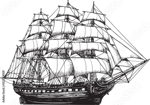 Detailed Black and White Woodcut Illustration of a Majestic Clip