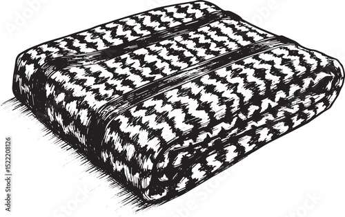 Detailed Black and White Woodcut Illustration of a Folded Shemag