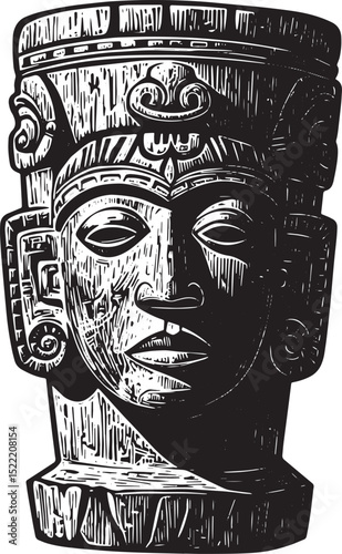 Monochrome Woodcut Illustration of a Traditional Heritage Sculpt