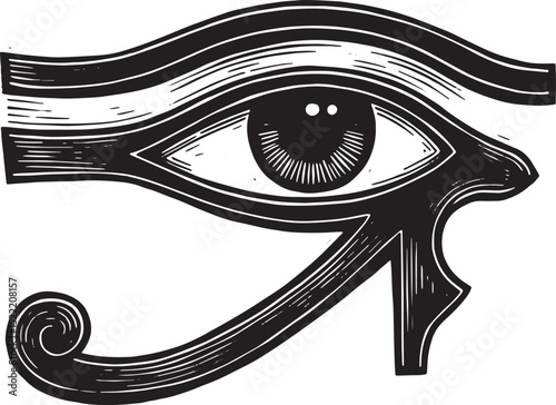 Monochrome Woodcut Illustration of the Eye of Horus Ancient Symb