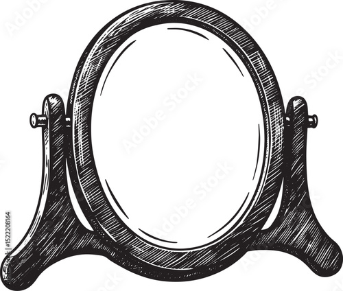 Elegant vintage vanity mirror illustration in detailed woodcut s