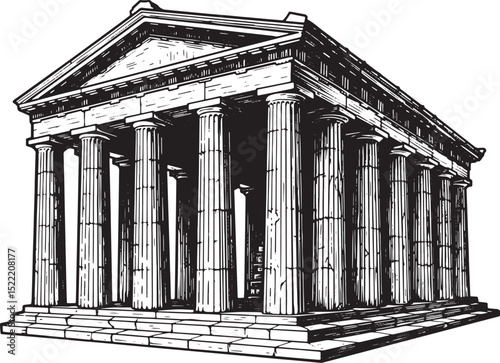 Illustrated Greek Temple Facade: A Classical Architectural Marve