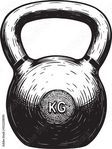 Kettlebell weight training equipment in engraved drawing style i