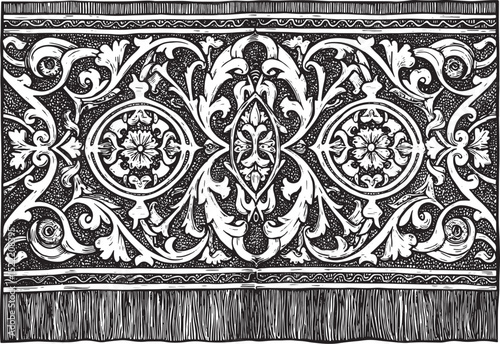 Detailed botanical tapestry illustration with intricate floral a