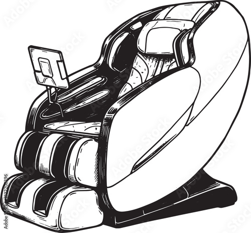 Monochrome Woodcut Style Illustration of a Modern Massage Chair