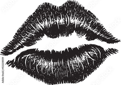 Expressive kiss mark illustration with visible ink texture and a