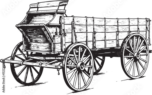 Antique western wagon drawing, vintage carriage illustration in