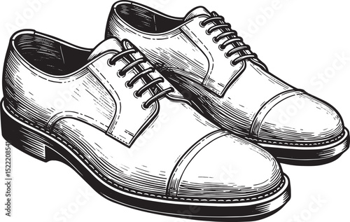 Elegant dress shoes illustration in monochrome woodcut style art