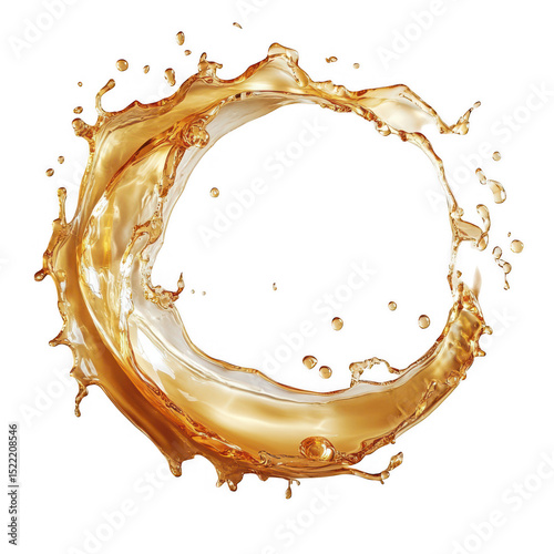 Golden liquid splash forming a circle isolated on transparent background