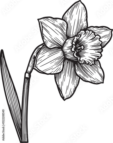 Detailed Daffodil Engraving: Black and White Botanical Illustrat