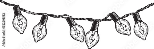 Elegant String Lights Woodcut Style Illustration for Festive Dec