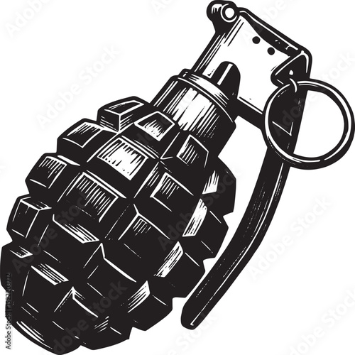 Monochrome smoke grenade illustration evokes vintage conflict ae