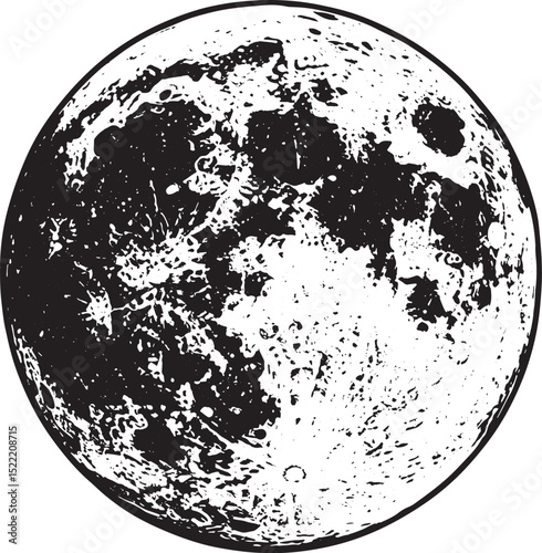 Detailed Moon Illustration: Black and White Woodcut Style Superm