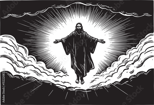 Ascension amidst heavenly clouds, evoking spiritual transcendenc