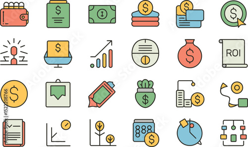 Business finance and investment icons collection modern flat line style