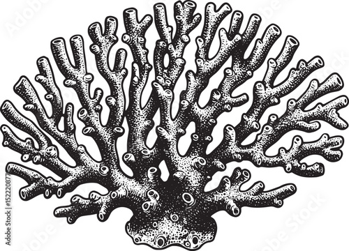 Detailed woodcut illustration of branching coral structure with