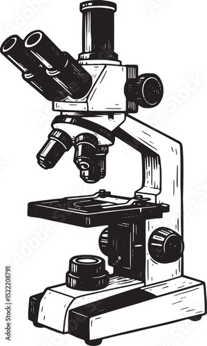 Vintage Engraving Style Microscope Illustration for Scientific E