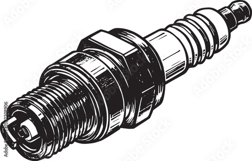 Detailed monochrome illustration spark plug for combustion engin