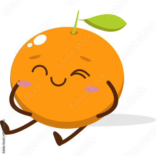 Cute orange character kawai vector for orange mascot. happy face, winking eye,. smile
