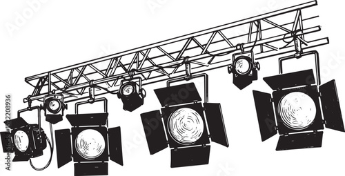 Striking Stage Lighting Rig: A Black and White Woodcut Illustrat