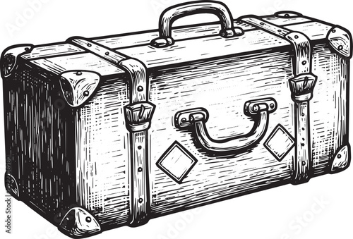 Vintage Woodcut Luggage Illustration: Timeless Travel Elegance i