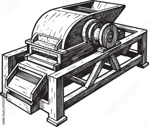 Monochrome Illustration of a Vintage Pugmill Machinery for Indus