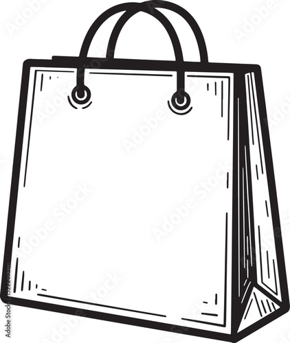 Black and White Woodcut Style Illustration of a Shopping Bag Gra