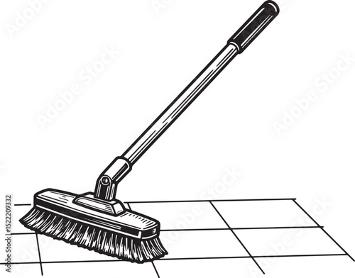 Detailed Woodcut Style Illustration of a Tile Cleaning Brush on