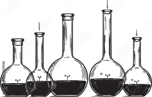 Woodcut Style Illustration of Laboratory Glassware with Dilution
