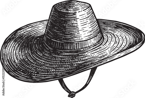 Vintage Style Illustration of a Pakol Hat with Intricate Line Wo