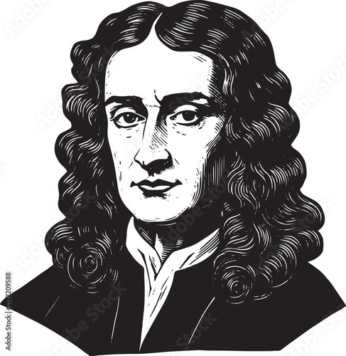 Striking woodcut portrayal of a historical figure with long flow