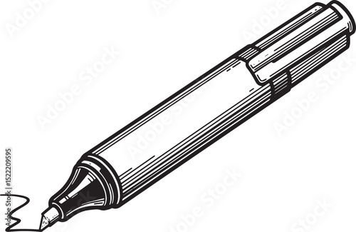Monochrome illustration of a marker pen tool with visible ink st