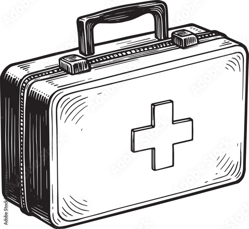 Stylized First Aid Kit Illustration with Cross, Emergency Essent