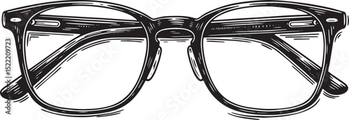 Elegant Woodcut Style Illustration of Stylish Eyeglasses on Whit