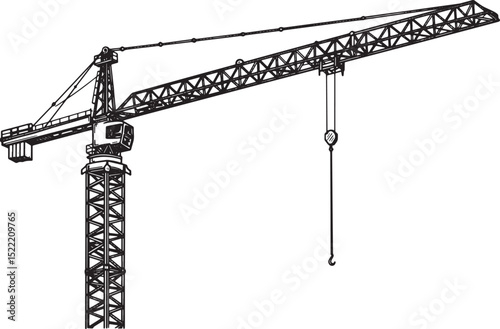 Detailed Woodcut Style Illustration of a Construction Crane on W