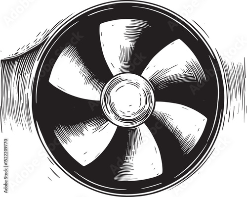 Vintage Woodcut Illustration of an Exhaust Fan in Black and Whit