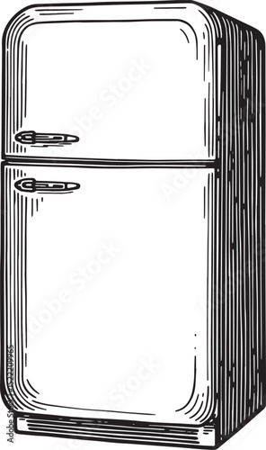 Nostalgic Charm, Black and White Woodcut Illustration of a Retro