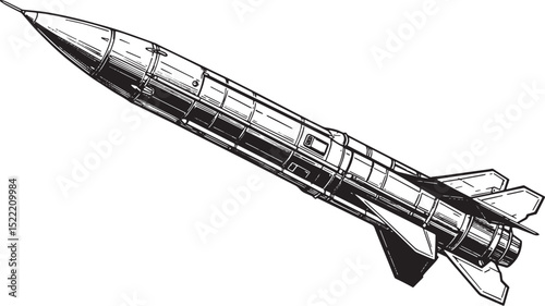 Detailed Woodcut Illustration of a Hypersonic Missile in Black a