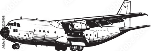 Monochrome Woodcut Style Illustration of a Vintage Transport Air