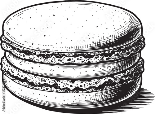Elegant Macaron Illustration: A Woodcut Style Black and White Ga